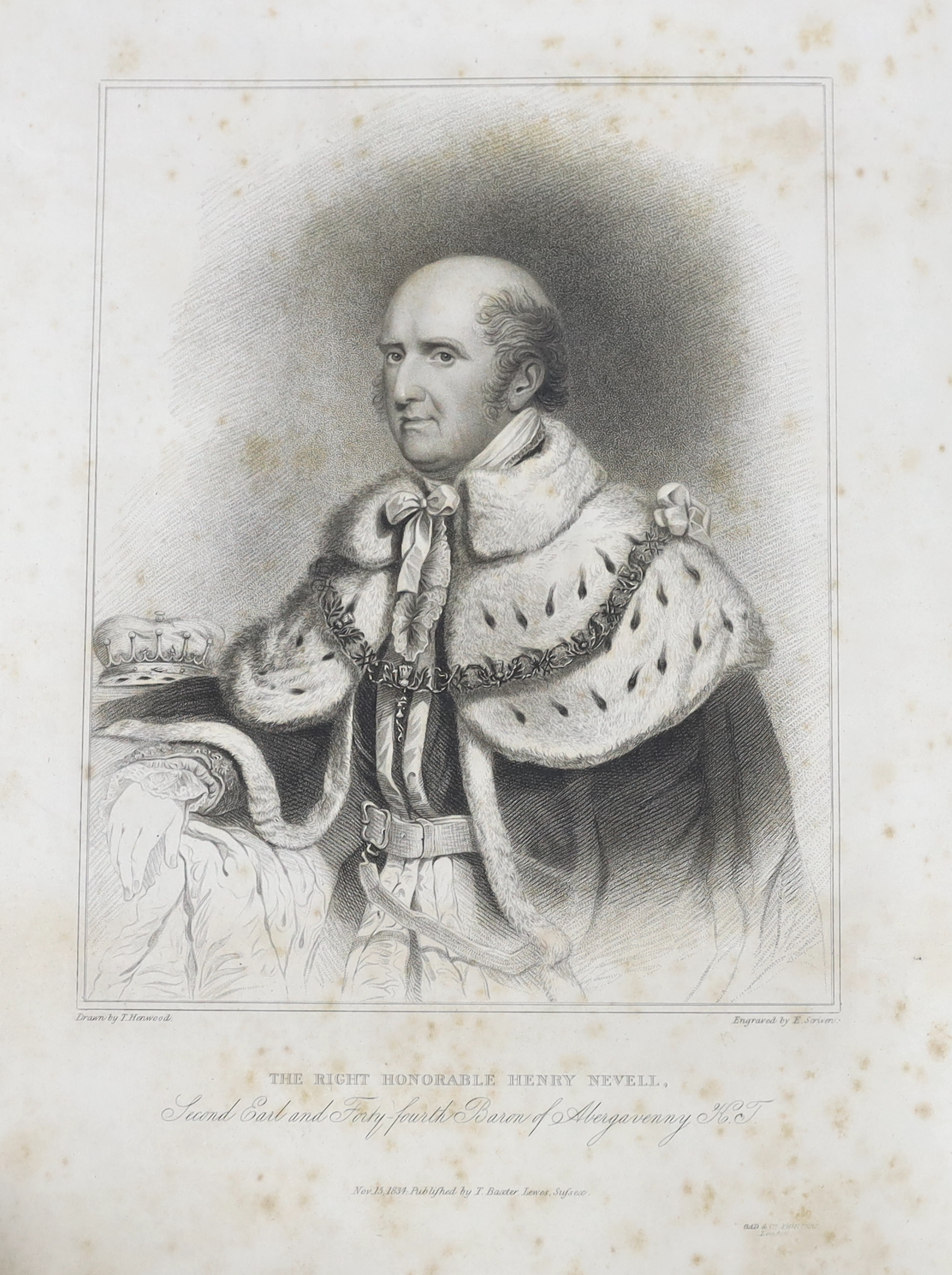 Horsfield, Thomas Walker - The History, Antiquities, and Topography of the County of Sussex. 2 vols. with 7 portraits (I a mezzotint), 2 folded pictorial maps and 49 other engraved plates, num. engraved illus.